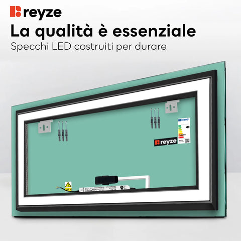 Specchio LED Rettangolare | Pulsante touch | Luce bianca fredda - Reyze Serie Salono Modello 2