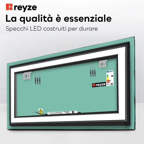 Specchio LED Rettangolare | Controllo tramite interruttore a muro | Luce bianca neutra - Reyze Serie Salono Modello 3
