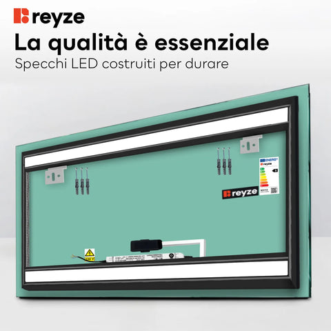 Specchio LED Rettangolare | Pulsante touch | Luce bianca fredda - Reyze Serie Salono Modello 4