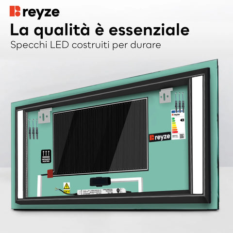 Specchio LED Rettangolare | Pulsanti touch | Funzione anti-appannamento | Luce bianca fredda - Reyze Serie Salono Modello 5