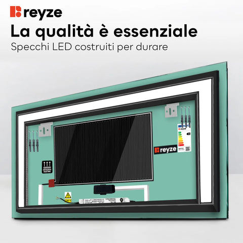 Specchio LED Rettangolare | Pulsanti touch | Funzione anti-appannamento | Luce bianca calda - Reyze Serie Salono Modello 6