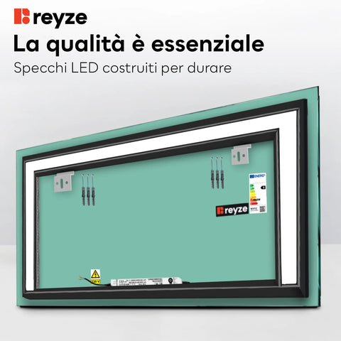 Specchio LED Rettangolare | Controllo tramite interruttore a muro | Luce bianca neutra - Reyze Serie Salono Modello 6
