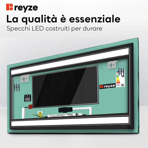 Specchio LED Rettangolare | Pulsanti touch | Funzione anti-appannamento | Temperatura di colore regolabile - Reyze Serie Salono Modello 7