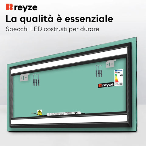 Specchio LED Rettangolare | Controllo tramite interruttore a muro | Luce bianca fredda - Reyze Serie Salono Modello 7