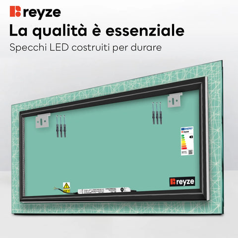 Specchio LED Rettangolare | Controllo tramite interruttore a muro | Luce bianca calda - Reyze Serie Simetria Modello 1