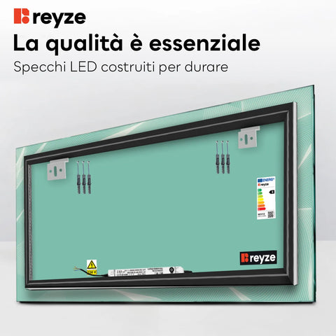 Specchio LED Rettangolare | Controllo tramite interruttore a muro | Luce bianca fredda - Reyze Serie Simetria Modello 2