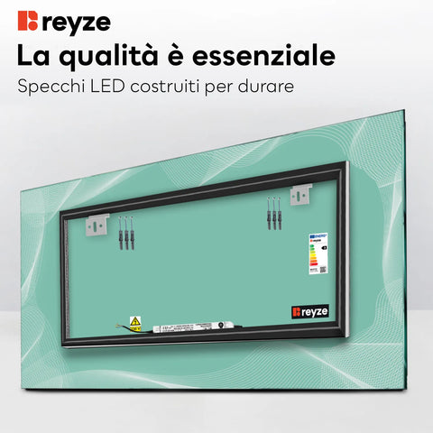 Specchio LED Rettangolare | Controllo tramite interruttore a muro | Luce bianca fredda - Reyze Serie Simetria Modello 3