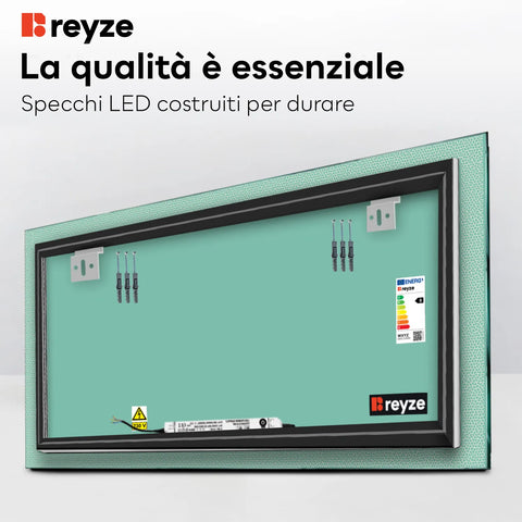 Specchio LED Rettangolare | Controllo tramite interruttore a muro | Luce bianca fredda - Reyze Serie Simetria Modello 4