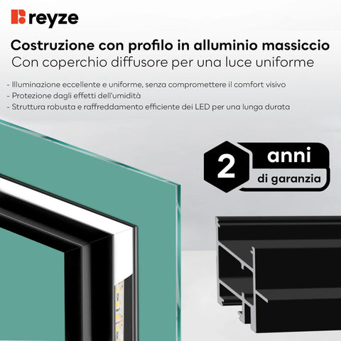 Specchio LED Verticale | Controllo tramite interruttore a muro | Luce bianca calda - Reyze Serie Minimal Modello 8