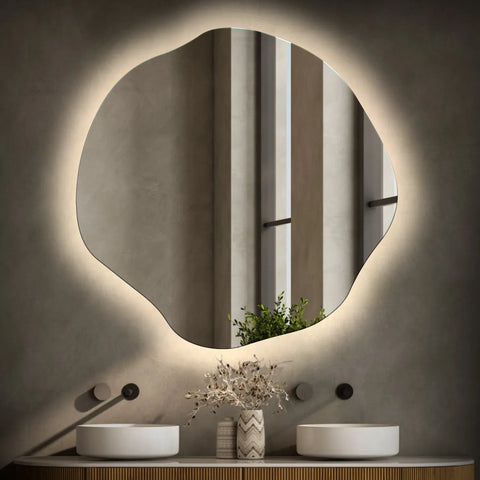 Specchio LED Asimmetrico Ovale | Controllo tramite interruttore a muro | Luce bianca neutra - Reyze Serie Ambient Modello 1