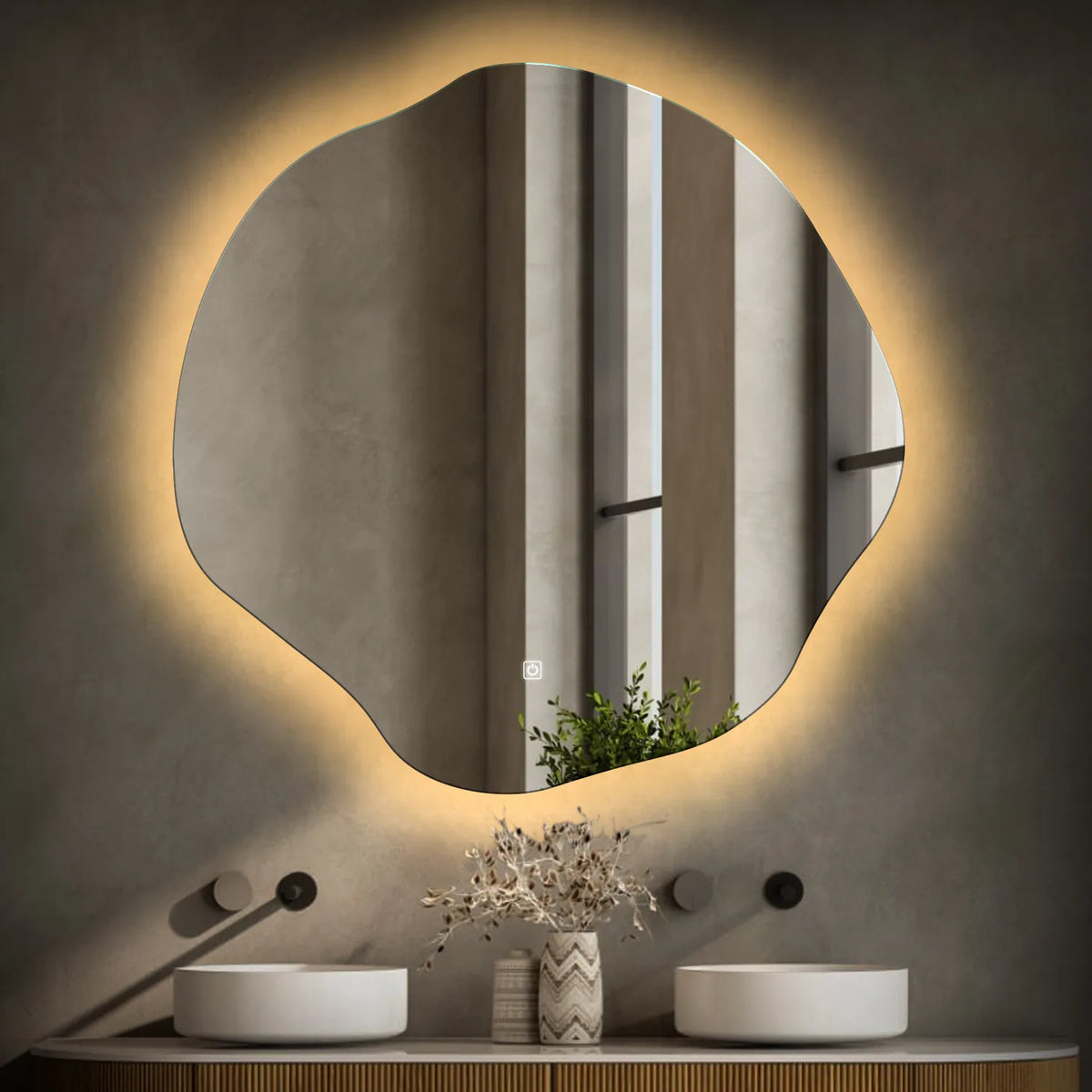 Specchio LED Asimmetrico Ovale | Pulsante touch | Luce bianca calda - Reyze Serie Ambient Modello 1