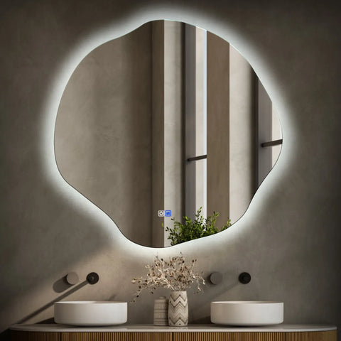Specchio LED Asimmetrico Ovale | Pulsanti touch | Funzione anti-appannamento | Luce bianca fredda - Reyze Serie Ambient Modello 1