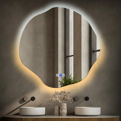 Specchio LED Asimmetrico Ovale | Pulsanti touch | Funzione anti-appannamento | Temperatura di colore regolabile - Reyze Serie Ambient Modello 1
