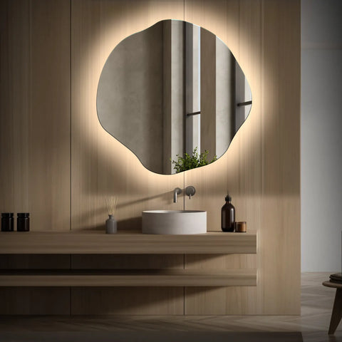 Specchio LED Asimmetrico Ovale | Controllo tramite interruttore a muro | Luce bianca neutra - Reyze Serie Ambient Modello 1