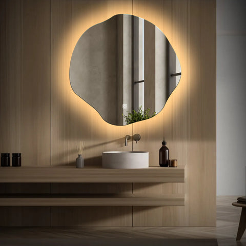 Specchio LED Asimmetrico Ovale | Pulsante touch | Luce bianca calda - Reyze Serie Ambient Modello 1