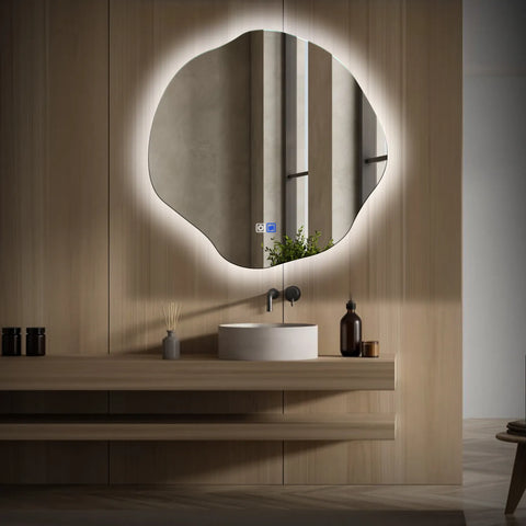 Specchio LED Asimmetrico Ovale | Pulsanti touch | Funzione anti-appannamento | Luce bianca fredda - Reyze Serie Ambient Modello 1