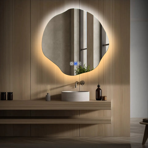 Specchio LED Asimmetrico Ovale | Pulsanti touch | Funzione anti-appannamento | Temperatura di colore regolabile - Reyze Serie Ambient Modello 1