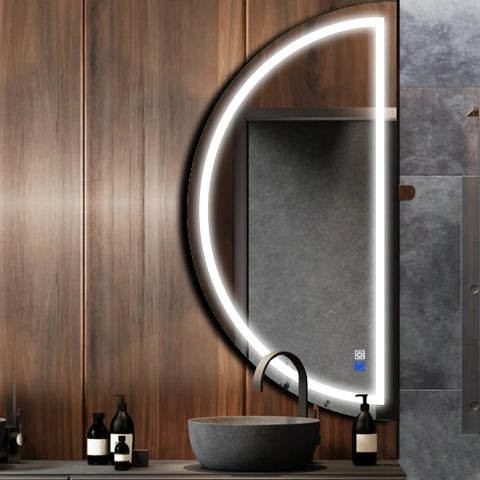 Specchio LED Mezza Luna | Pulsanti touch | Funzione anti-appannamento | Luce bianca fredda - Reyze Serie Salono Modello 1 - Lato Destro