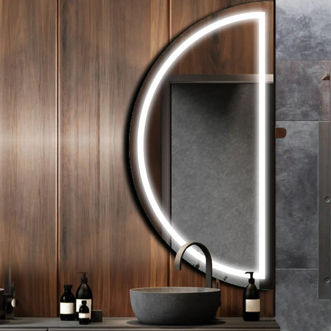 Specchio LED Mezza Luna | Controllo tramite interruttore a muro | Luce bianca fredda - Reyze Serie Salono Modello 1 - Lato Destro