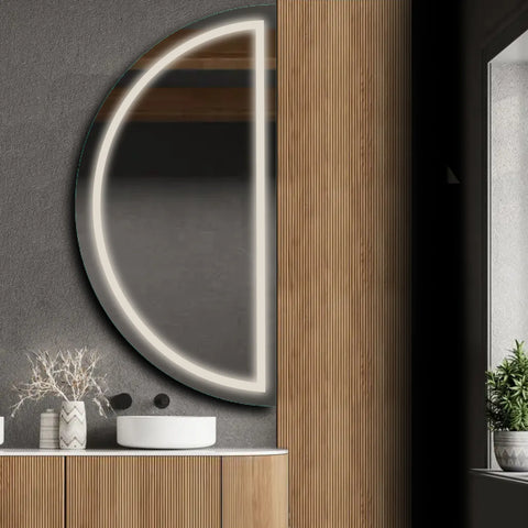 Specchio LED Mezza Luna | Controllo tramite interruttore a muro | Luce bianca neutra - Reyze Serie Salono Modello 1 - Lato Destro