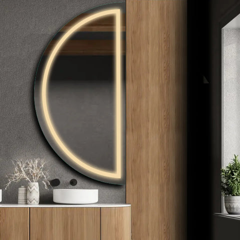 Specchio LED Mezza Luna | Controllo tramite interruttore a muro | Luce bianca calda - Reyze Serie Salono Modello 1 - Lato Destro