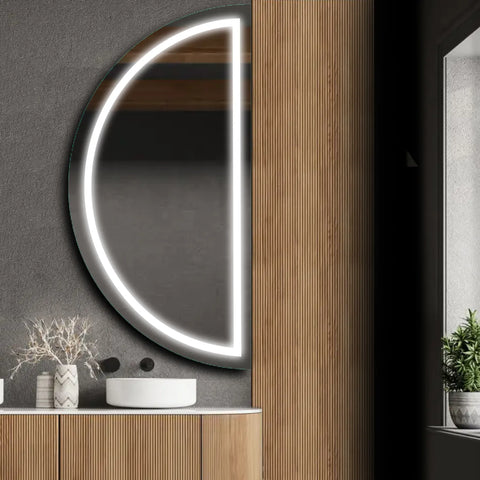 Specchio LED Mezza Luna | Controllo tramite interruttore a muro | Luce bianca fredda - Reyze Serie Salono Modello 1 - Lato Destro