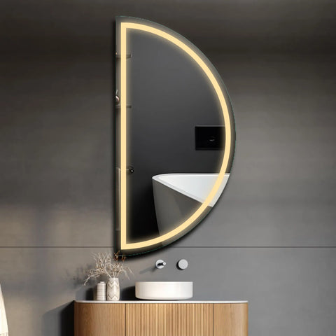Specchio LED Mezza Luna | Controllo tramite interruttore a muro | Luce bianca calda - Reyze Serie Salono Modello 1 - Lato Sinistro