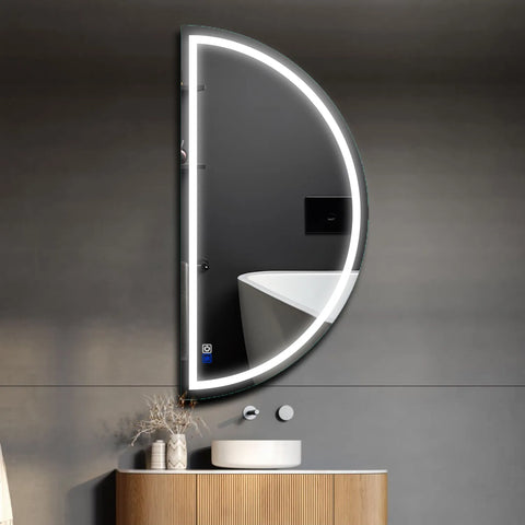 Specchio LED Mezza Luna | Pulsanti touch | Funzione anti-appannamento | Luce bianca fredda - Reyze Serie Salono Modello 1 - Lato Sinistro
