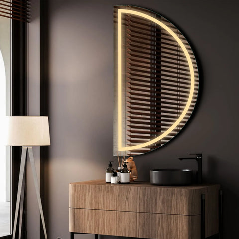 Specchio LED Mezza Luna | Controllo tramite interruttore a muro | Luce bianca calda - Reyze Serie Salono Modello 1 - Lato Sinistro