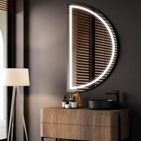 Specchio LED Mezza Luna | Controllo tramite interruttore a muro | Luce bianca fredda - Reyze Serie Salono Modello 1 - Lato Sinistro
