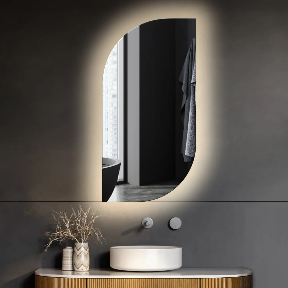 Specchio LED Semiovale 1 | Controllo tramite interruttore a muro | Luce bianca neutra - Reyze Serie Ambient Modello 1