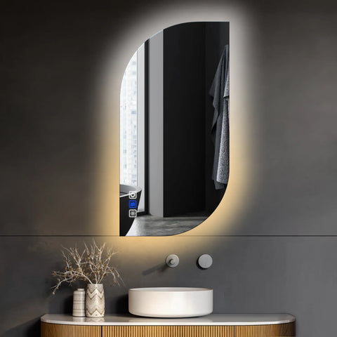 Specchio LED Semiovale 1 | Pulsanti touch | Funzione anti-appannamento | Temperatura di colore regolabile - Reyze Serie Ambient Modello 1