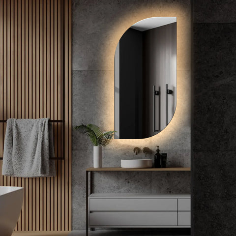 Specchio LED Semiovale 1 | Controllo tramite interruttore a muro | Luce bianca calda - Reyze Serie Ambient Modello 1