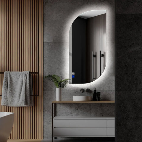 Specchio LED Semiovale 1 | Pulsanti touch | Funzione anti-appannamento | Luce bianca fredda - Reyze Serie Ambient Modello 1