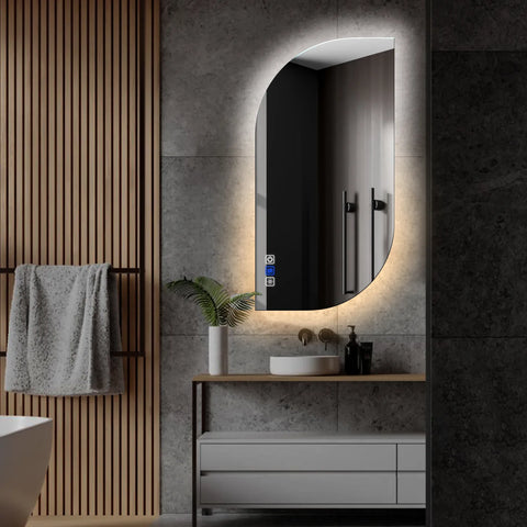 Specchio LED Semiovale 1 | Pulsanti touch | Funzione anti-appannamento | Temperatura di colore regolabile - Reyze Serie Ambient Modello 1