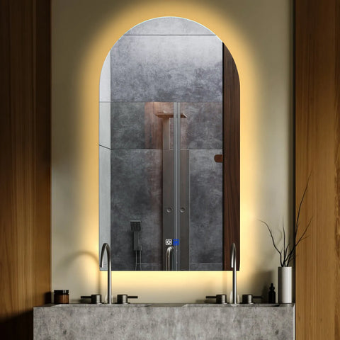 Specchio LED Semiovale 2 | Pulsanti touch | Funzione anti-appannamento | Luce bianca calda - Reyze Serie Ambient Modello 1