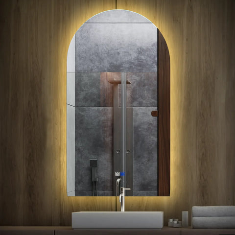 Specchio LED Semiovale 2 | Pulsanti touch | Funzione anti-appannamento | Luce bianca calda - Reyze Serie Ambient Modello 1