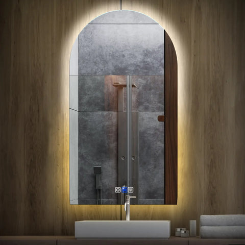 Specchio LED Semiovale 2 | Pulsanti touch | Funzione anti-appannamento | Temperatura di colore regolabile - Reyze Serie Ambient Modello 1