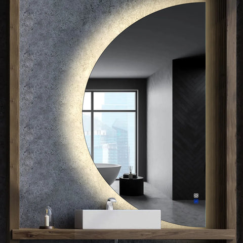 Specchio LED Mezza Luna | Pulsanti touch | Funzione anti-appannamento | Luce bianca neutra - Reyze Serie Ambient Modello 1 - Lato Destro