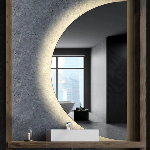 Specchio LED Mezza Luna | Controllo tramite interruttore a muro | Luce bianca neutra - Reyze Serie Ambient Modello 1 - Lato Destro
