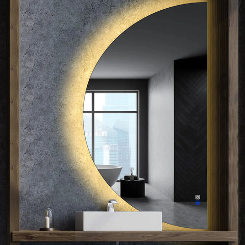 Specchio LED Mezza Luna | Pulsanti touch | Funzione anti-appannamento | Luce bianca calda - Reyze Serie Ambient Modello 1 - Lato Destro