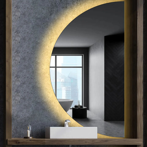 Specchio LED Mezza Luna | Controllo tramite interruttore a muro | Luce bianca calda - Reyze Serie Ambient Modello 1 - Lato Destro