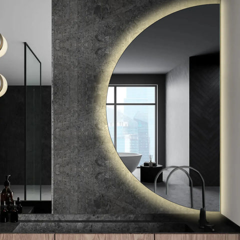 Specchio LED Mezza Luna | Controllo tramite interruttore a muro | Luce bianca neutra - Reyze Serie Ambient Modello 1 - Lato Destro