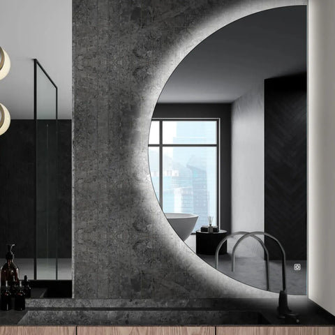 Specchio LED Mezza Luna | Pulsante touch | Luce bianca fredda - Reyze Serie Ambient Modello 1 - Lato Destro