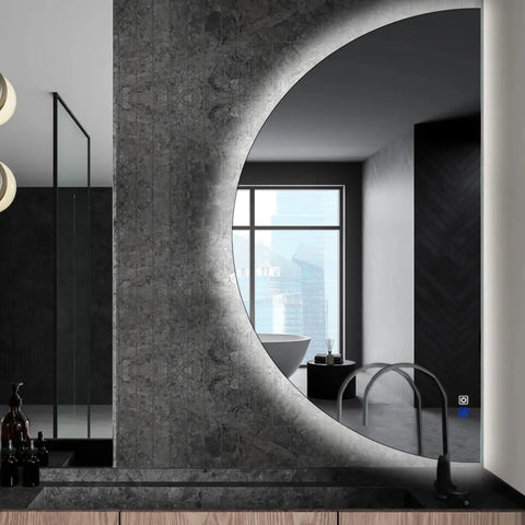 Specchio LED Mezza Luna | Pulsanti touch | Funzione anti-appannamento | Luce bianca fredda - Reyze Serie Ambient Modello 1 - Lato Destro