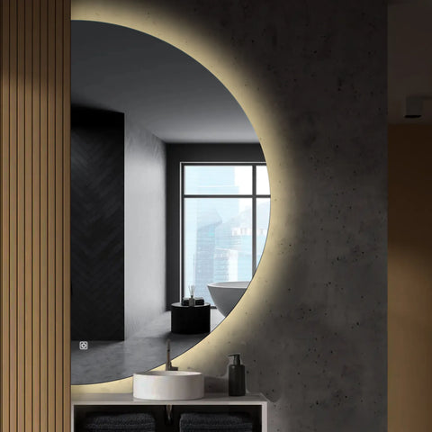 Specchio LED Mezza Luna | Pulsante touch | Luce bianca neutra - Reyze Serie Ambient Modello 1 - Lato Sinistro