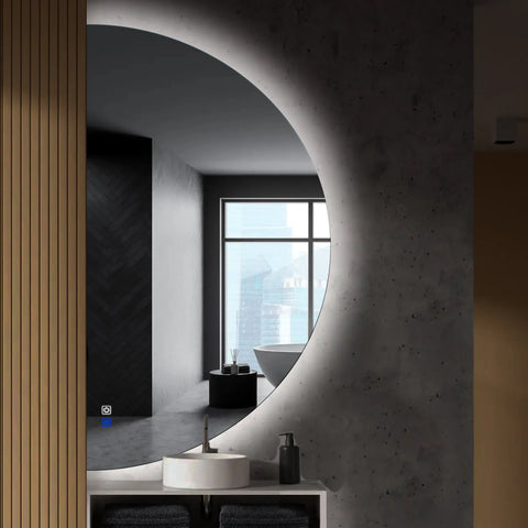 Specchio LED Mezza Luna | Pulsanti touch | Funzione anti-appannamento | Luce bianca fredda - Reyze Serie Ambient Modello 1 - Lato Sinistro