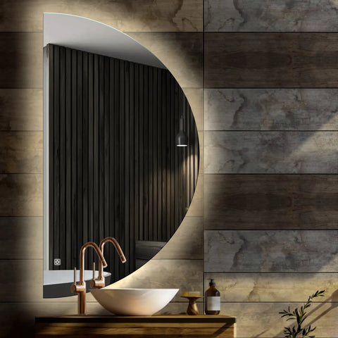 Specchio LED Mezza Luna | Pulsante touch | Luce bianca neutra - Reyze Serie Ambient Modello 1 - Lato Sinistro